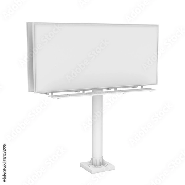 Fototapeta Rendering of one large white blank steel roadside billboard with no ads