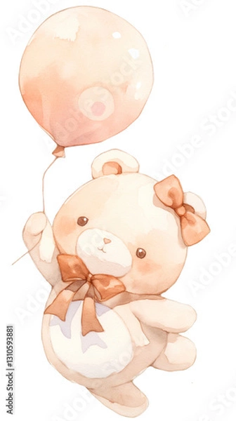Obraz ふわふわテディベアと風船｜ナチュラルでキュートなイラスト素材