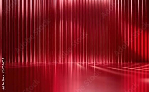 Fototapeta Glossy Red Vertical Stripes Creating a Luxurious Background with Soft Reflections and Warm Ambience