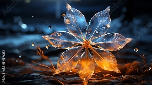 Fototapeta Ethereal glowing flower blossom captured in crystal with water droplets