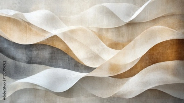 Fototapeta Abstract landscape showing undulating waves of textured fabrics and colors