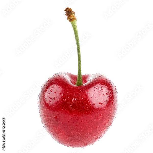 Fototapeta Fresh Cherry On White Background. Close-Up Of Juicy Red Fruit With Water Droplets, Isolated For Graphic Design Elements