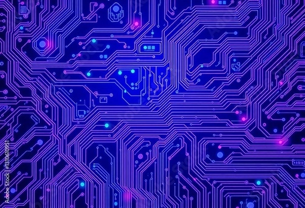 Fototapeta Abstract blue and purple tech circuit board design, elegant, pattern