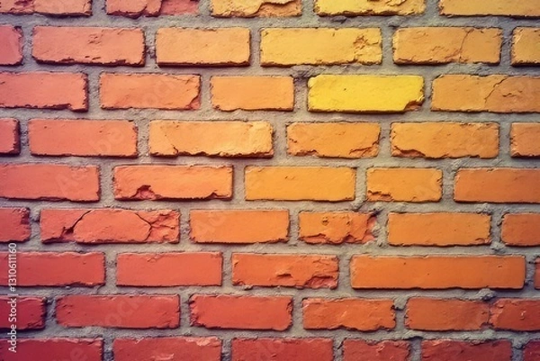 Fototapeta Vibrant Gradient Brick Wall Texture Close Up