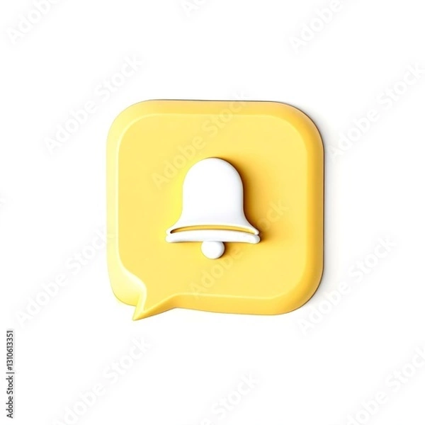 Fototapeta Yellow Notification Bell Icon 3D Render, Social Media Alert Graphic, Reminder Symbol, Modern Design, Isolated on White Background