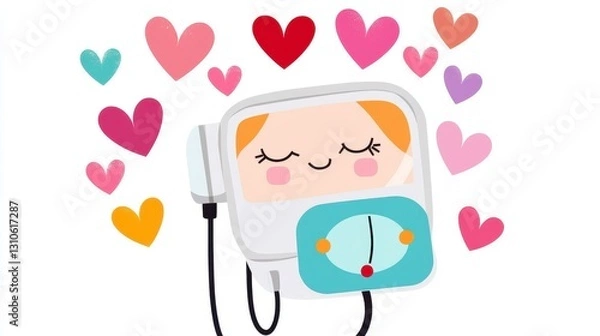 Fototapeta Cartoon Character with Hearts and Smiling Face in Love Theme