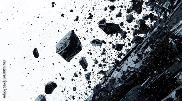 Fototapeta Abstract shattered rock explosion, white background
