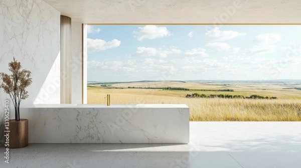 Fototapeta Minimalist and Serene Marble Interior with Expansive View