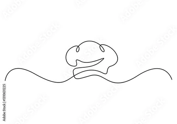 Fototapeta Single line drawing of chef hat or cap for restaurant vector graphic illustration. Elegant café badge concept. Modern continuous one line drawing street food logotype. Vector illustration