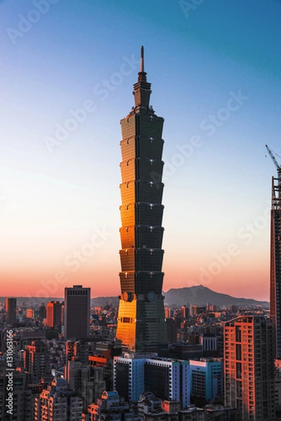 Obraz Taipei cityscape at sun set.