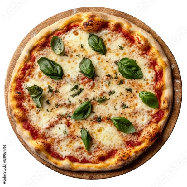 Fototapeta a pizza on a wooden board with fresh basil. isolated on transparent background	
