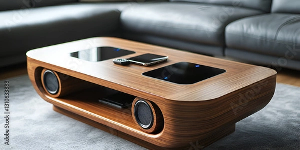 Fototapeta Stylish Smart Coffee Table with Built-In Speakers | Modern Home Technology

