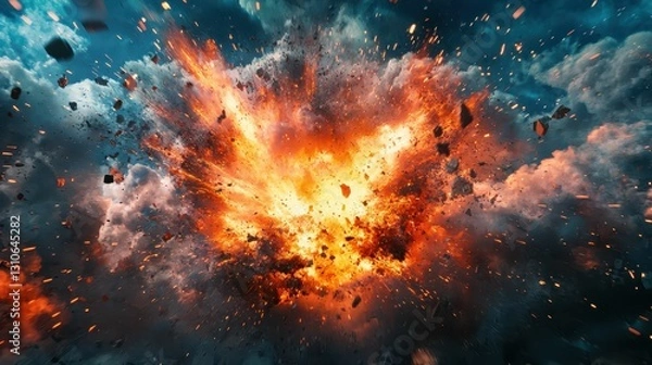 Fototapeta Surreal Explosion in Dystopian Setting with Dramatic Colors and Texture