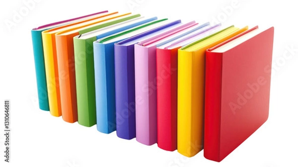 Fototapeta Colorful collection of stacked books on a white isolated background.