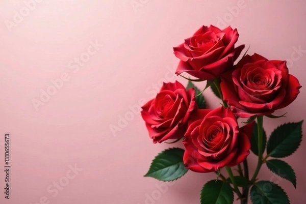 Fototapeta A bouquet of tree red roses in a modern style with a subtle gradient effect, isolated blooms, modern vectors,