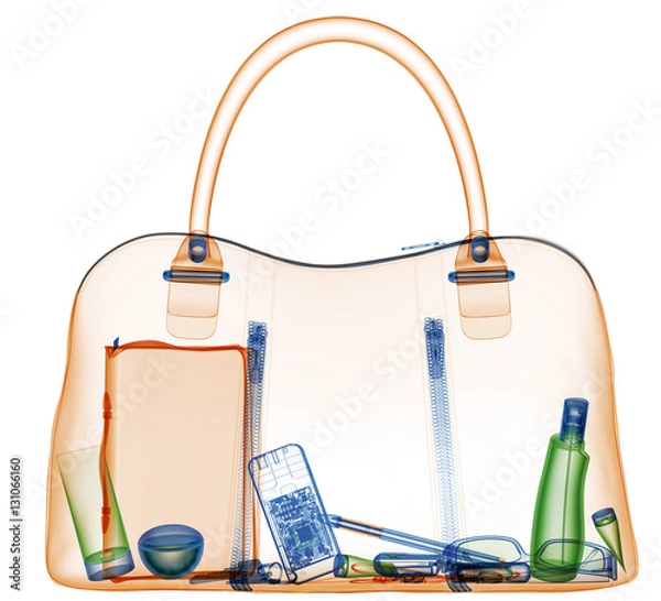 Fototapeta Briefcase under xray on security control. 3D illustration.