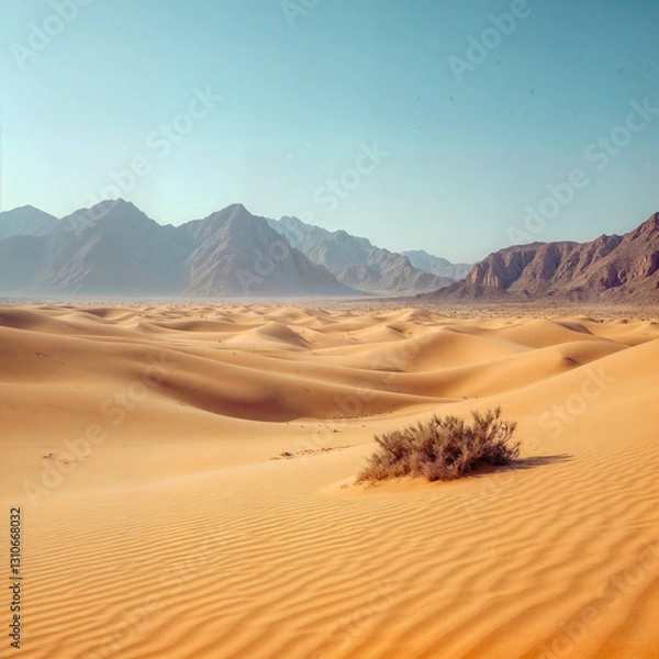 Fototapeta Endless Sand Dunes in Desert Landscape with Mountain Backdrop