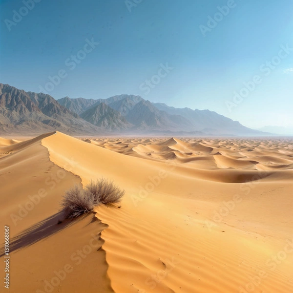 Fototapeta Endless Sand Dunes in Desert Landscape with Mountain Backdrop
