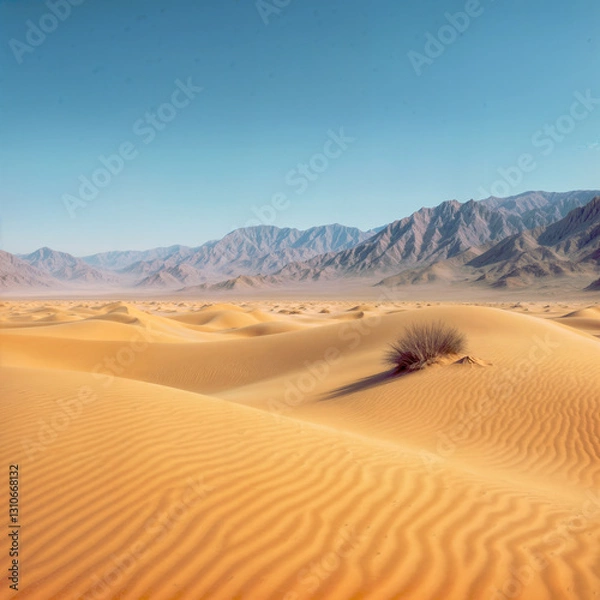 Fototapeta Endless Sand Dunes in Desert Landscape with Mountain Backdrop