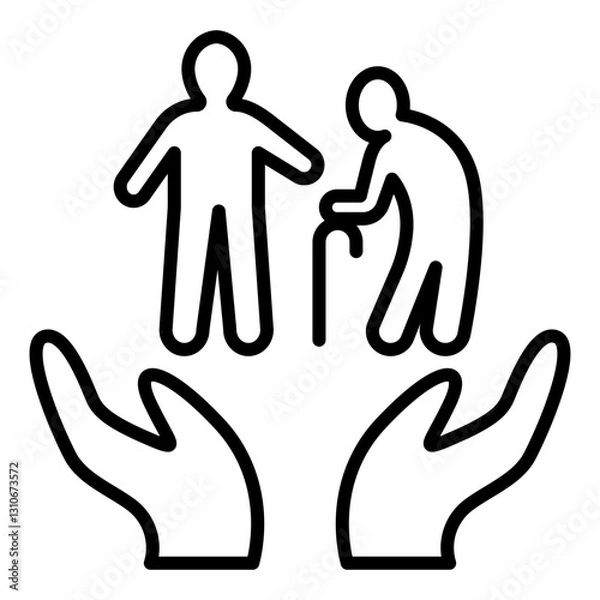 Fototapeta Image icon for employee benefits. Nursing care is supported. There is a person who uses a cane and someone to help him.