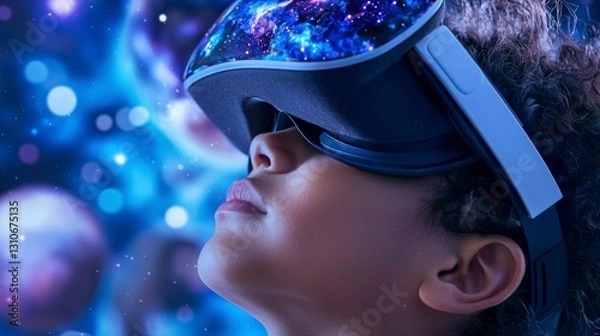 Fototapeta Child Exploring Virtual Reality Cosmos  Space  Galaxy  Adventure