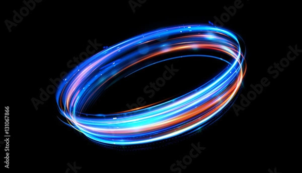 Fototapeta Glow effect. Ribbon glint. Abstract rotational border lines. Power energy. LED glare tape.
Luminous sci-fi. Shining neon lights cosmic abstract frame. Magic design round frame. Swirl trail effect.