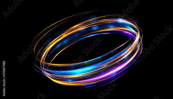 Fototapeta Glow effect. Ribbon glint. Abstract rotational border lines. Power energy. LED glare tape.
Luminous sci-fi. Shining neon lights cosmic abstract frame. Magic design round frame. Swirl trail effect.