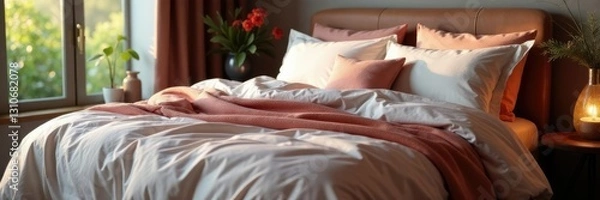 Fototapeta Luxurious bedding with a hint of sophistication, duvet, bedding