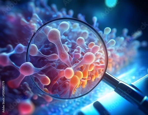 Obraz photorealistic visualization of healing peptides in tissue reconstruction with holographic effects