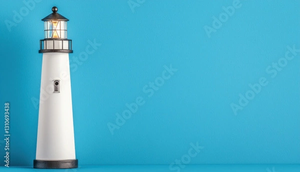 Fototapeta Lighthouse against a solid blue background.