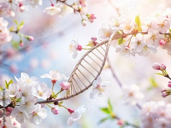 Fototapeta Minimalist Spring Botanical DNA Structure: Delicate Floral Helix