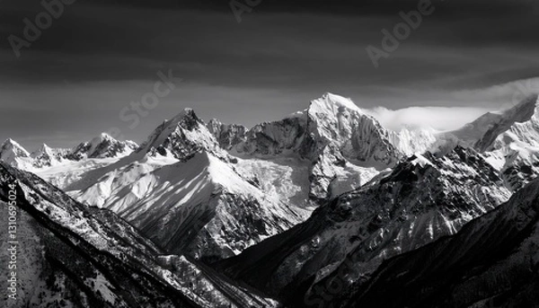 Obraz black and white image of snow capped mountains