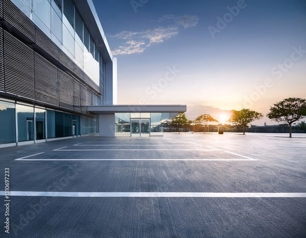 Obraz an empty parking area outside an elegant modern architectural building with large glass windows