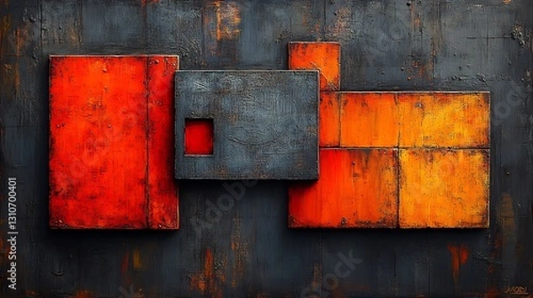 Fototapeta Abstract Metal Sculptures Warmly Lit Intricate Geometric Arrangement. AI Generated