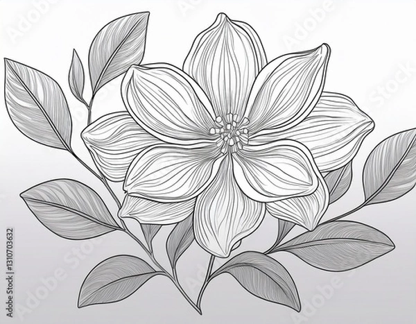 Fototapeta a simple line drawing of a flower with leaves on a clean white background isolated on white background