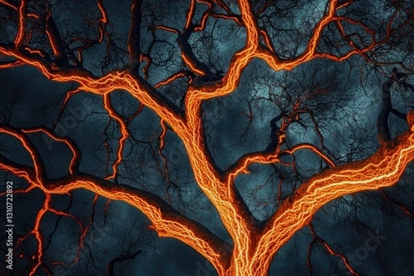 Fototapeta Illuminated tree branches at night