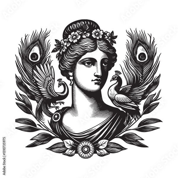 Fototapeta Elegant depiction of a Grecian deity, embodying grace with flora