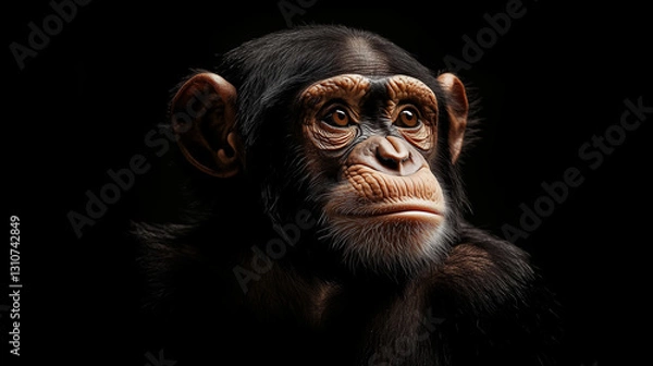 Fototapeta contemplative monkey in studio portrait, gazing forward with thoughtful eyes, capturing essence of primate intelligence