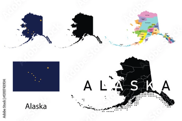 Fototapeta Alaska flag and map illustration vector.	