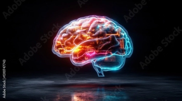 Obraz An eye-catching brain illustration enhanced with neon effects representing creativity, energy, and cognitive power