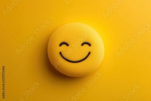 Fototapeta Bright yellow minimalist smiling face icon with a cheerful expression and flat design on a vibrant background