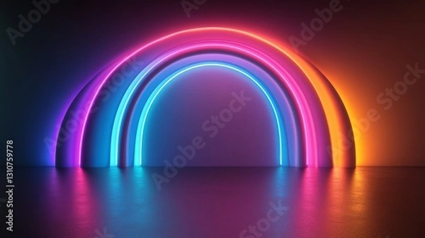 Fototapeta A glowing arched neon structure radiates vibrant colorful illumination
