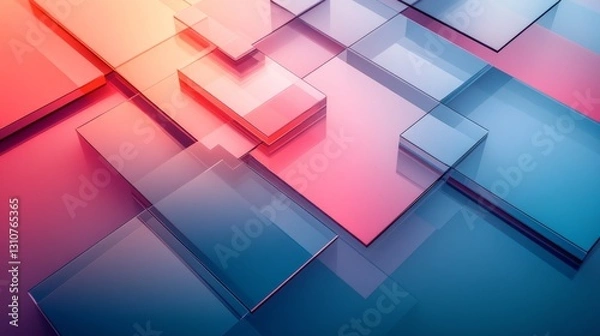 Fototapeta Transparent overlapping glass squares in gradients of color and light