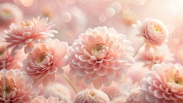 Fototapeta A Delicate Bouquet of Pastel Pink Flowers, Softly Lit and Blurred Background, Evoking Feelings of Serenity and Gentle Beauty