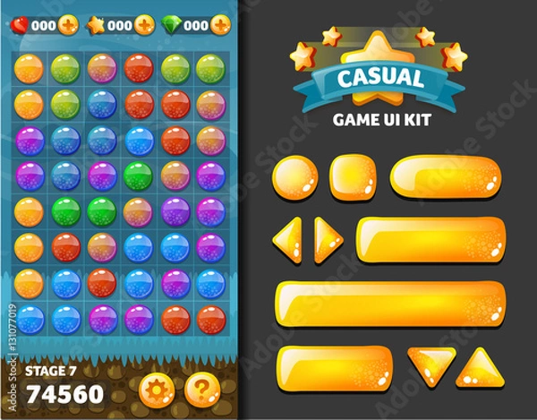 Fototapeta background and buttons for mobile game development, ui design kit