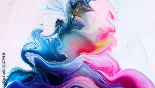 Fototapeta 흰색 배경에서 천천히 흐르며 뒤섞이는 아크릴 물감