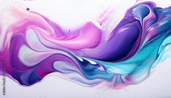 Fototapeta 흰색 배경에서 천천히 흐르며 뒤섞이는 아크릴 물감