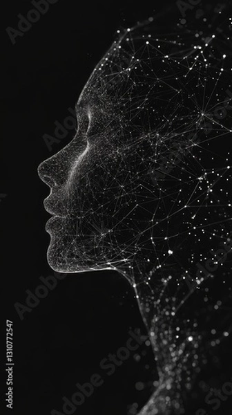 Fototapeta Abstract Profile of a Woman Formed by Digital Connections and Light