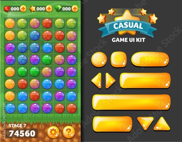 Fototapeta background and buttons for mobile game development, ui design kit