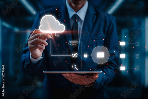 Fototapeta Document management system concept. software system for managing documents, file storage, database document and file collection. controls data access, boosting efficiency and reducing data loss risks